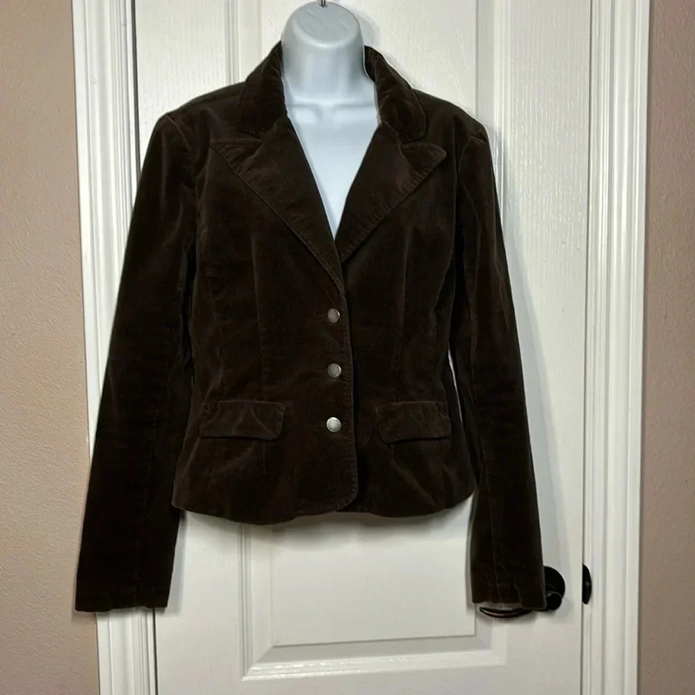 Calvin Klein Women's Velour Brown 3 Button Front Collared‎ Blazer Size M